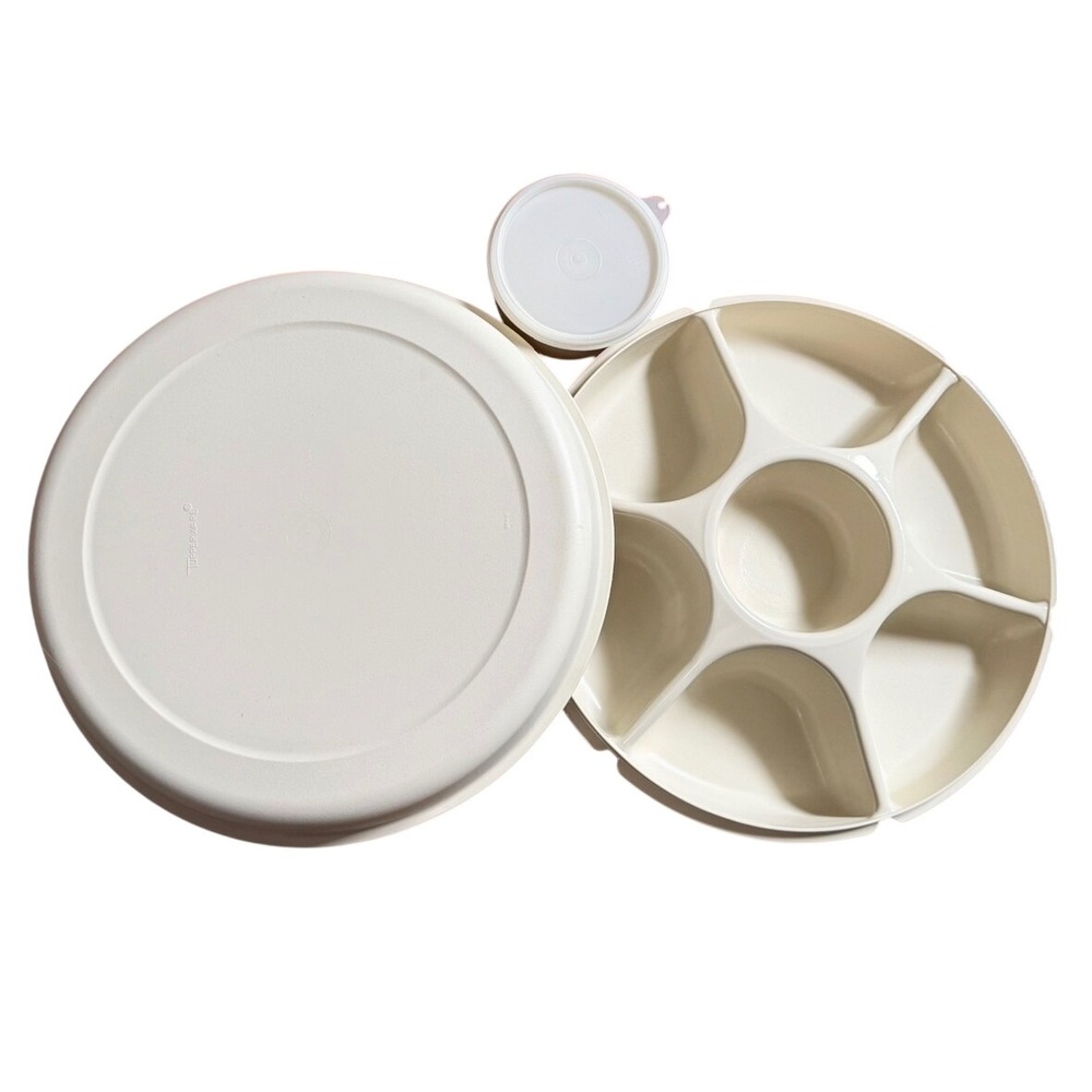 Vintage Tupperware Serving Divided Tray Off White Veggie Container & Lids